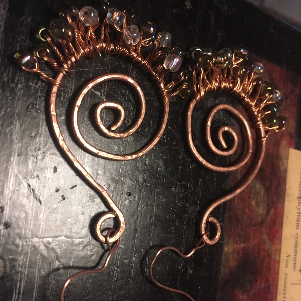 BOGO 50% OFF! Swirled Copper Dangly Beaded Earrings. Handmade - Picture 9 of 10
